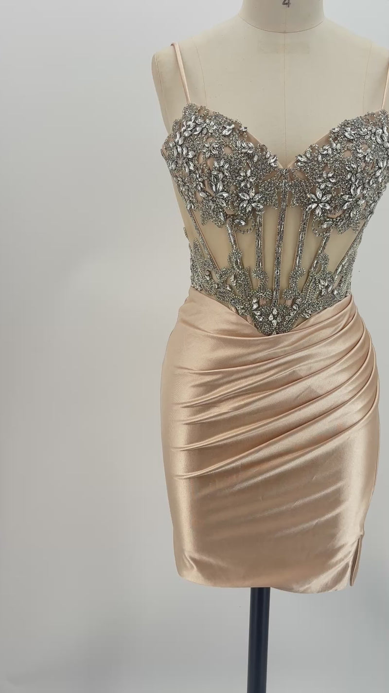 The Glam Rhinestone Corset Satin Mini | Prom & HoCo
