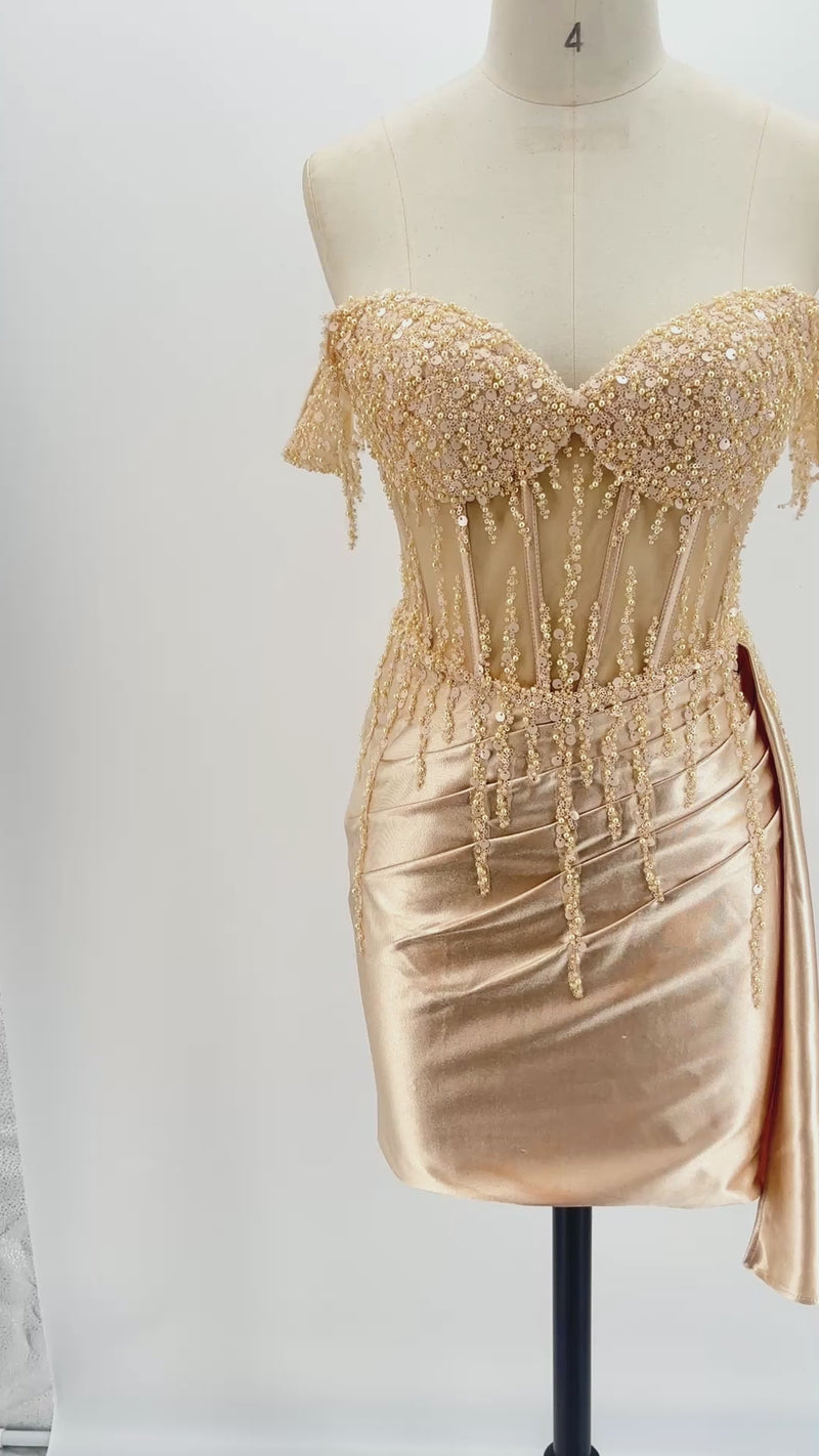 The Golden Hour Pearl Corset Satin Mini | Prom & HoCo