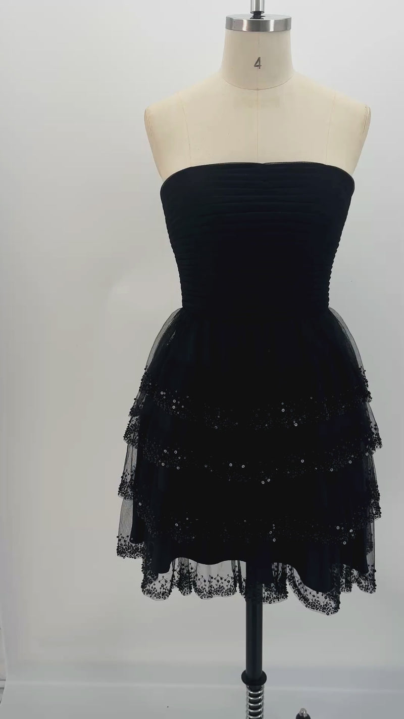 The Midnight Muse Tiered Sequin Strapless Mini | HoCo & Party