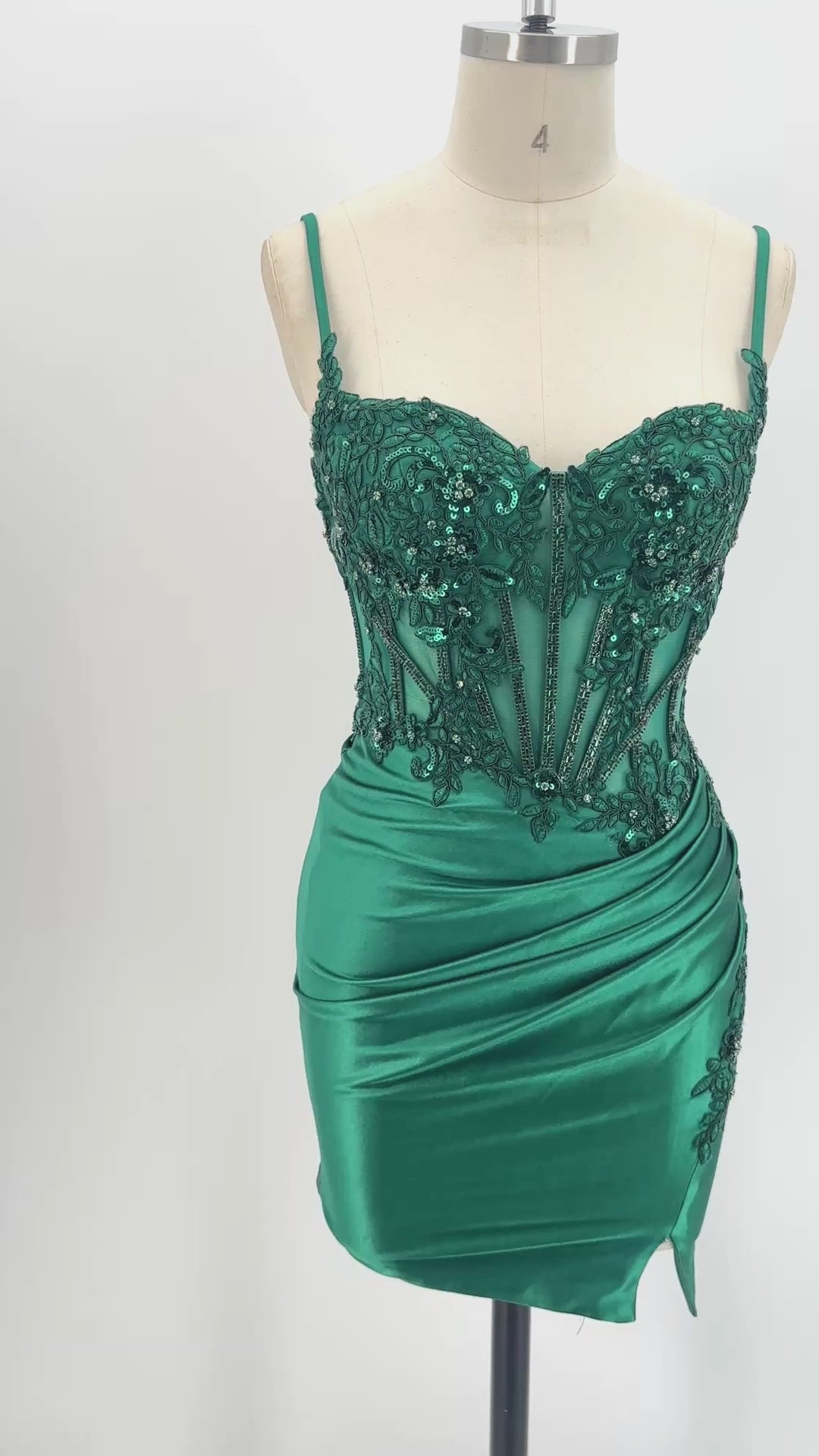The Emerald Glam Lace Corset Satin Mini | HoCo & Prom